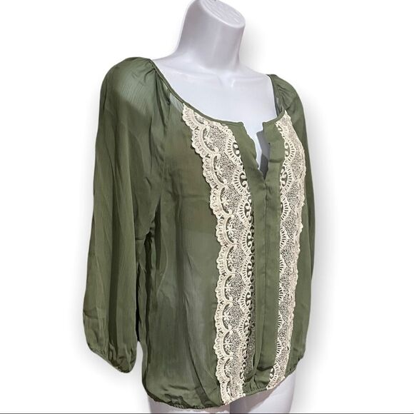 Candies Sheer Lace Blouse Top Gathered Long Sleeve - Picture 1 of 5
